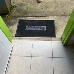 doorway entry with a small step from outside to inside